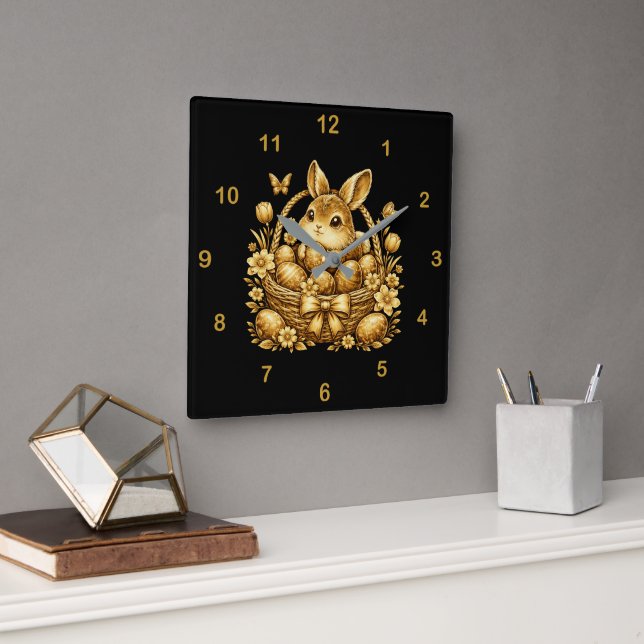 Easter rabbit square wall clock (Office)