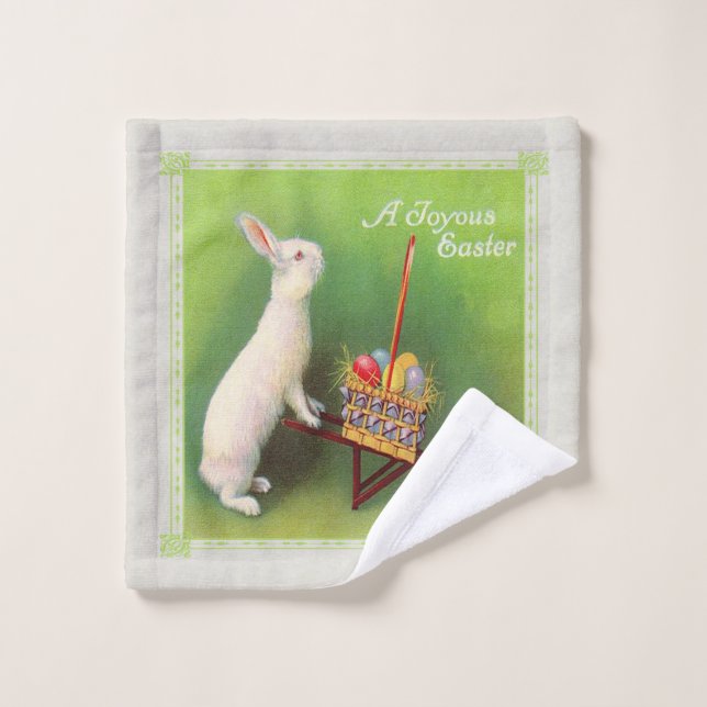 Easter Rabbit Wheelbarrow Coloured Eggs Green Wash Cloth (Wash Cloth)