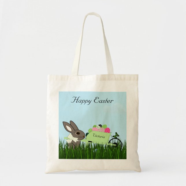 Easter Rabbit with a Wheelbarrow of Eggs Budget Tote Bag (Front)