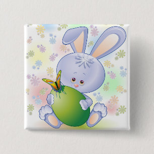 Easter Rabbit with Egg and Flowers 15 Cm Square Badge