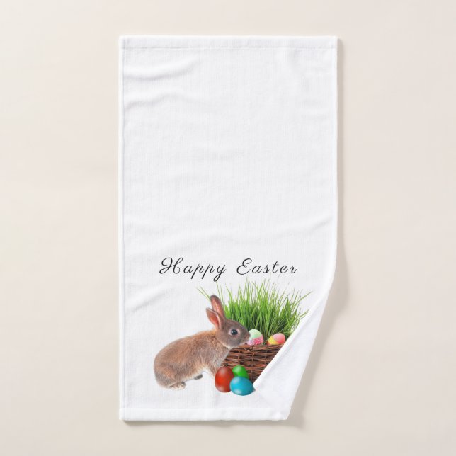 Easter Rabbit with Holiday Eggs Bathroom  Hand Towel (Hand Towel)