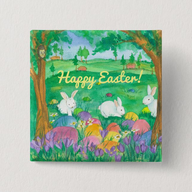 Easter Rabbits 15 Cm Square Badge (Front)