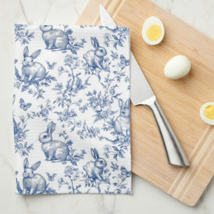 Easter Rabbits Chinoiserie Pattern Tea Towel