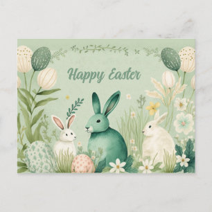 Easter Rabbits in a Mint Spring Garden Postcard