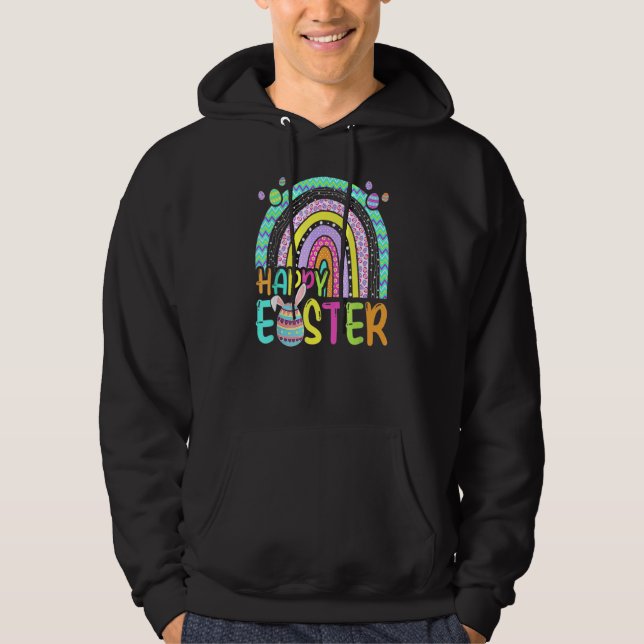 Easter Rainbow Bunny Easter Rabbit Egg Hunting Bas Hoodie (Front)