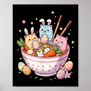 Easter Ramen Cats Cute Anime Happy Easter Day Wome Poster