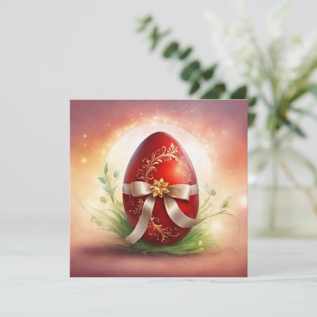 Easter red egg holiday card (Standing Front)