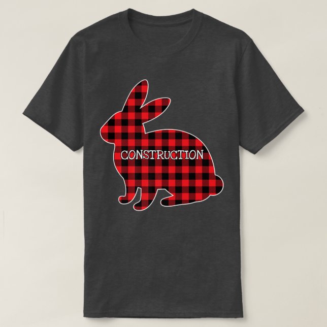 Easter Red Plaid Bunny Graphic Construction Worker T-Shirt (Design Front)