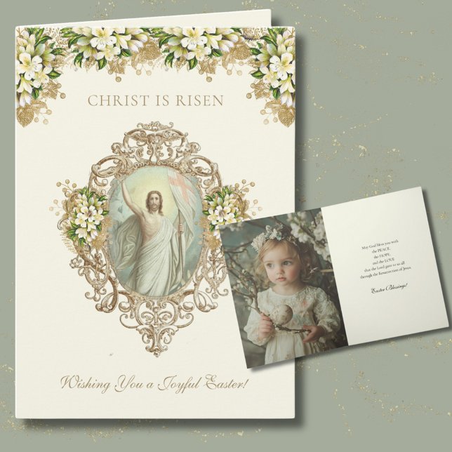 Easter Religious Resurrection Photo Floral Holiday Card (Creator Uploaded)