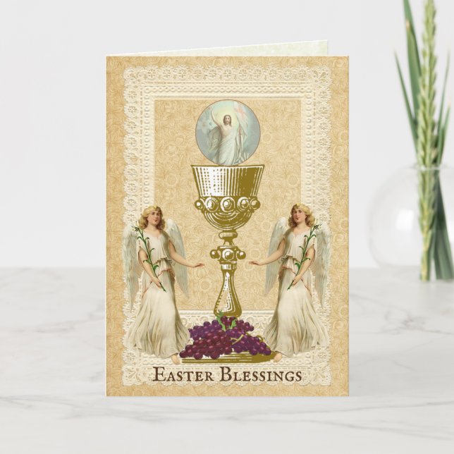 Easter Resurrection Jesus Angel Eucharist Catholic Holiday Card (Front)
