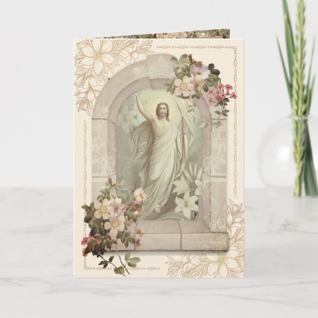 Easter Resurrection Jesus Prayer Vintage Holiday Card (Front)