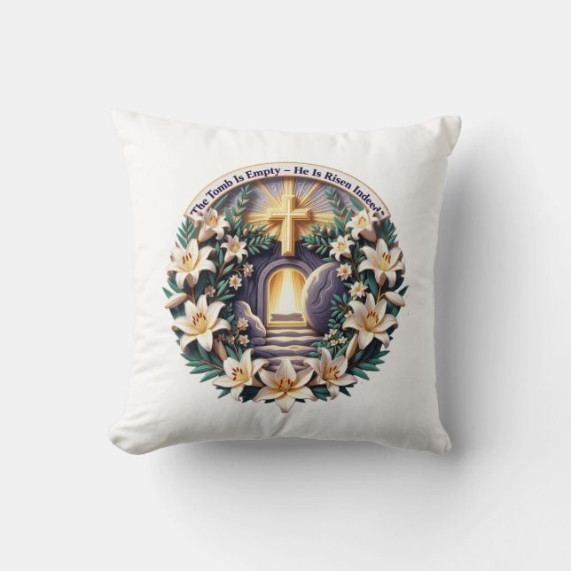 Easter Risen Lord Empty Grave, Victory Gift Cushion (Front)