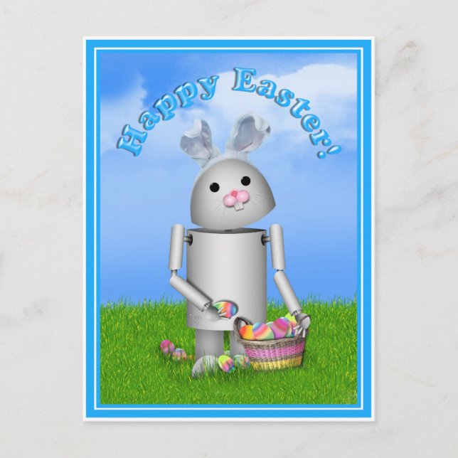 Easter Robo-x9 w/Scenic Background & Text Holiday Postcard (Front)