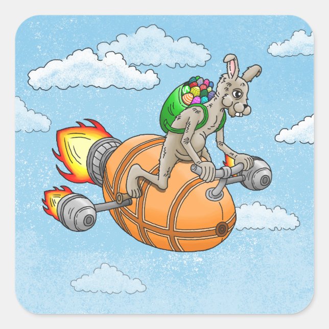Easter Rocket Bunny Square Sticker (Front)