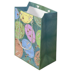 Easter Rose Eggs on Blue Green Wrapping Paper Medium Gift Bag