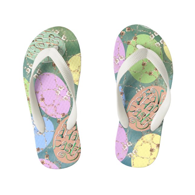 Easter Rose Eggs Pair of Flip Flops (Footbed)