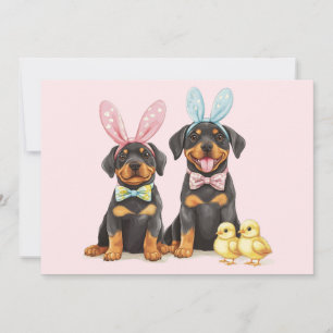 Easter Rottweiler Dogs Bunny Ears Holiday Card