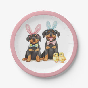 Easter Rottweiler Dogs Bunny Ears Paper Plate
