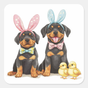 Easter Rottweiler Dogs Bunny Ears Square Sticker