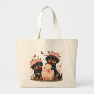 Easter Rottweiler Dogs Large Tote Bag
