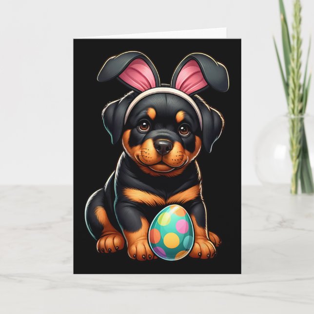 Easter Rottweiler Dogs Pets Lovers Rabbit Egg Eggs Card (Front)