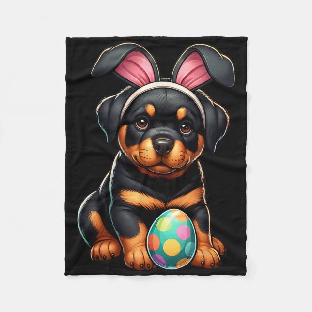 Easter Rottweiler Dogs Pets Lovers Rabbit Egg Eggs Fleece Blanket (Front)