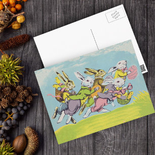 Easter Running Pastel Rabbits Holiday Postcard