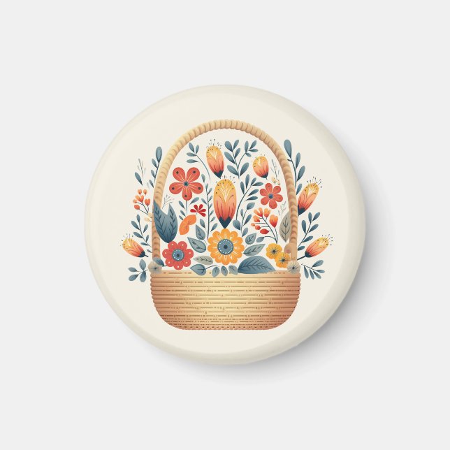 Easter Scandinavian folk basket eggs art Magnet (Front)