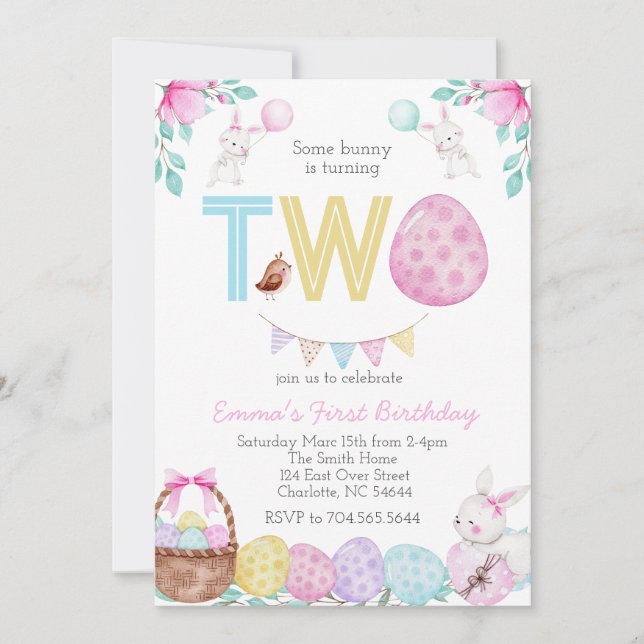 Easter Second Birthday, Some bunny is TWo! Invitation (Front)