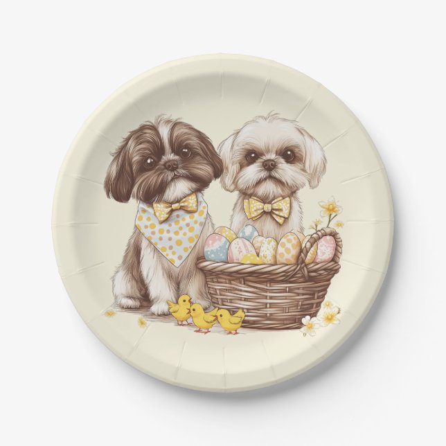 Easter Shih Tzu Dogs Paper Plate (Front)