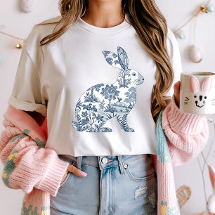 Easter Silhouette Blue Bunny Tee; Rabbit Porcelain T-Shirt
