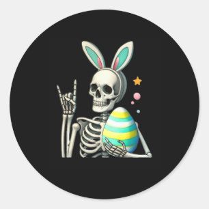 Easter Skeleton Bunny Rock Hand Rocker Boys Kids M Classic Round Sticker