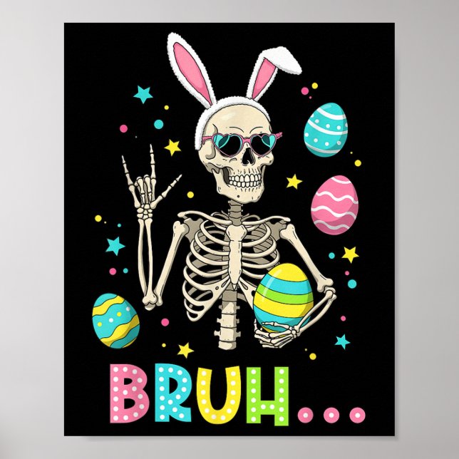 Easter Skeleton Bunny Rock Hand Rocker Men Teens K Poster (Front)