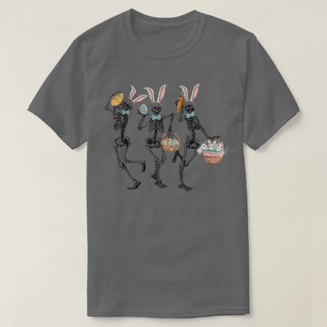 Easter Skeleton Dancing With Bunny & Easter Eggs C T-Shirt (Design Front)