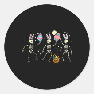 Easter Skeletons Dancing Eggs Funny Bones Men Wome Classic Round Sticker