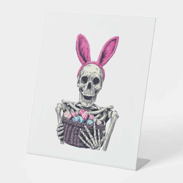 Easter Skull – Funny Bunny Skeleton Pedestal Sign (Front)