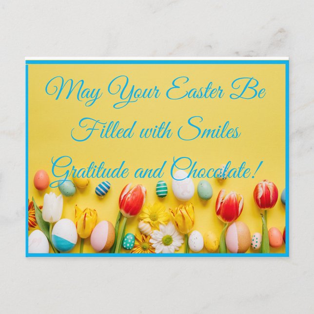Easter Smiles Postcard (A vibrant Easter scene unfolds with a gentle zoom-in on a colorful array of Easter eggs and flowers.)