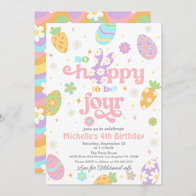 Easter So Hoppy to Be Four Birthday Invitation (Front/Back)