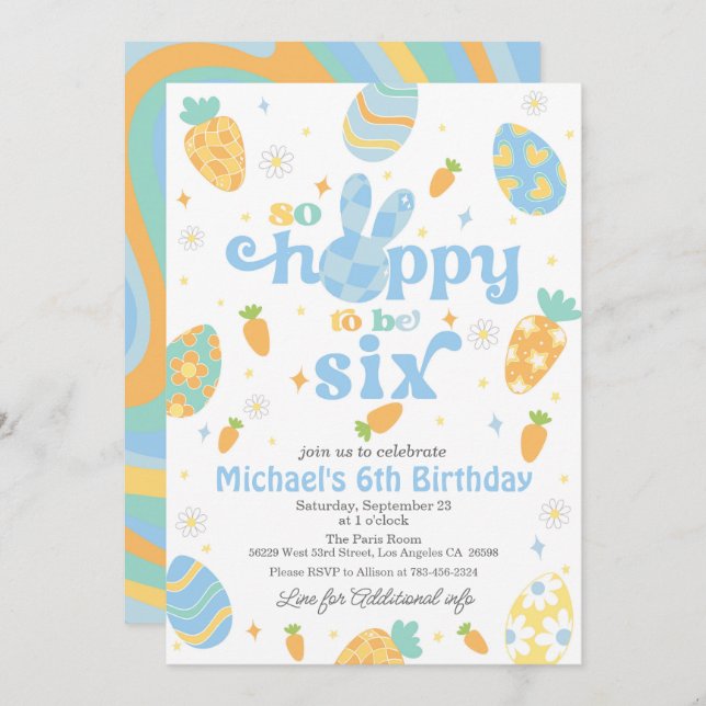 Easter So Hoppy to Be Six Boy Birthday Invitation (Front/Back)