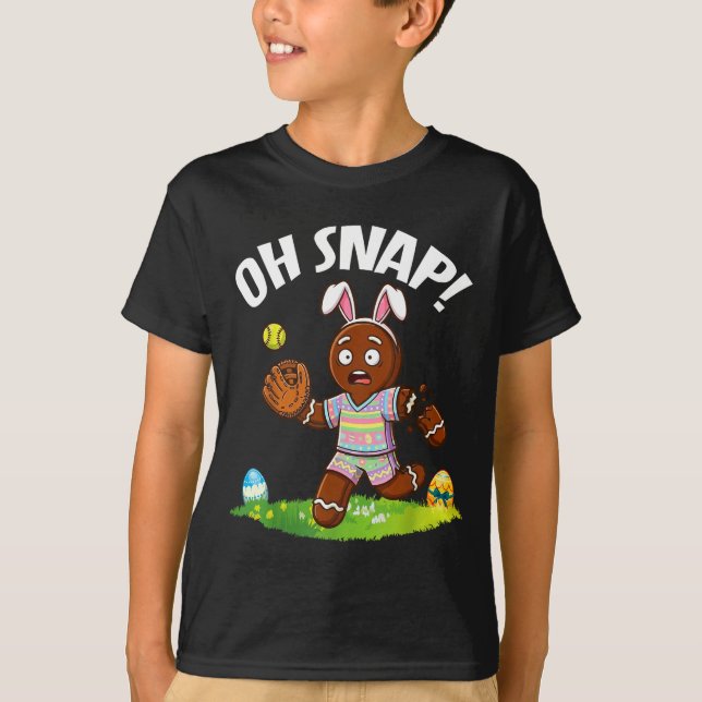 Easter Softball Gingerbread Man Oh Snap Broken Arm T-Shirt (Front)