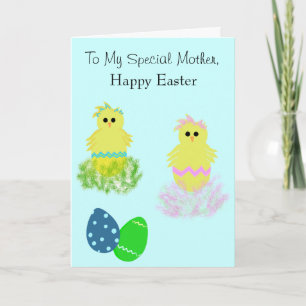 Easter Special Mother Yellow Pink Blue Chicks Holiday Card