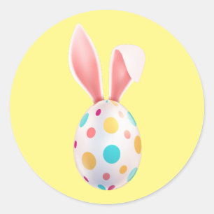 " EASTER" SPECKLED EGG & BUNNY EARS CLASSIC ROUND STICKER