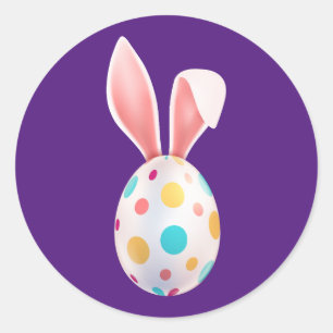" EASTER" SPECKLED EGG & BUNNY EARS CLASSIC ROUND STICKER