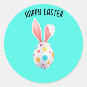 " EASTER" SPECKLED EGG & BUNNY EARS  CLASSIC ROUND STICKER