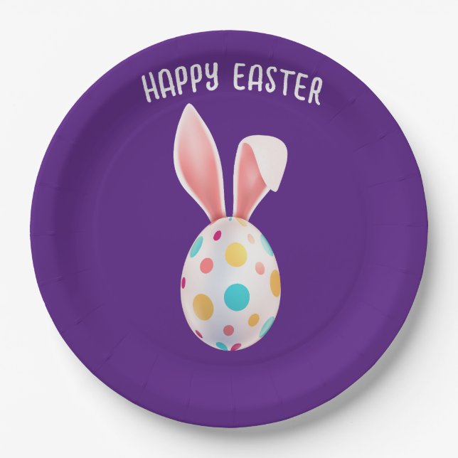 " EASTER" SPECKLED EGG & BUNNY EARS PAPER PLATES (Front)