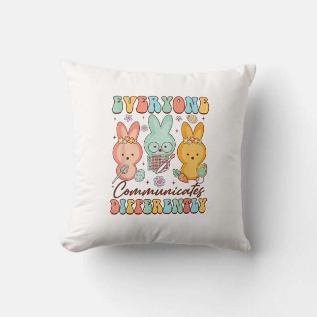 Easter Speech Therapy SLP Everyone Communicates Di Cushion (Front)