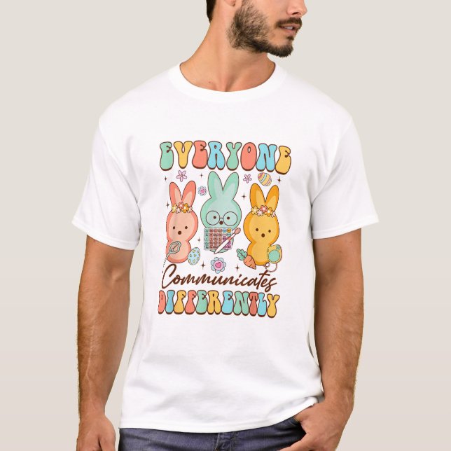 Easter Speech Therapy SLP Everyone Communicates Di T-Shirt (Front)