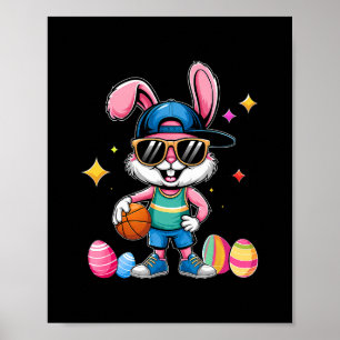 Easter Sport Happy Easter Bunny Playing Sketll Kid Poster
