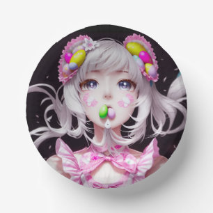 Easter/spring Anime girl  Paper Plate