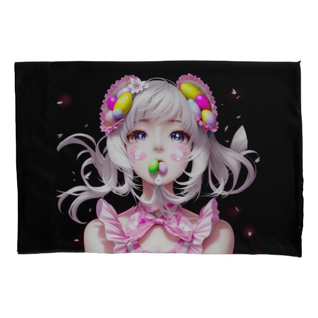 Easter/spring Anime girl  Pillowcase (Front)